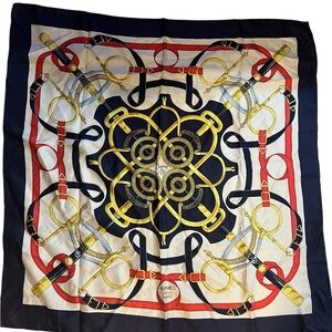 Hermès Navy and Gold Silk Scarf